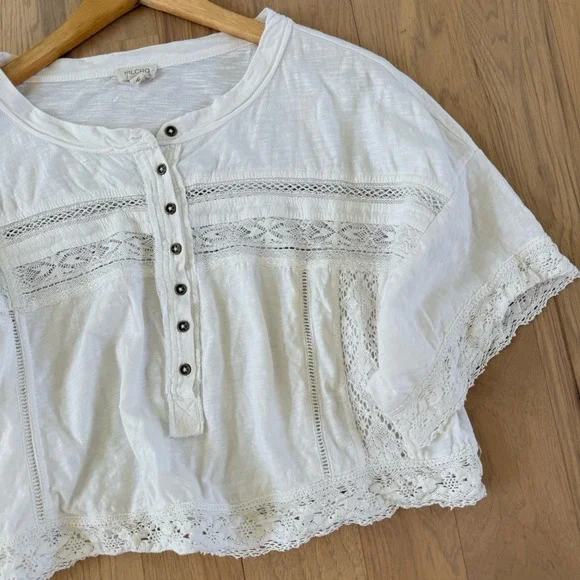 Anthropologie Pilcro White Lace Boxy Top Women M Boho Cottagecore Cotton $98 - Picture 2 of 10